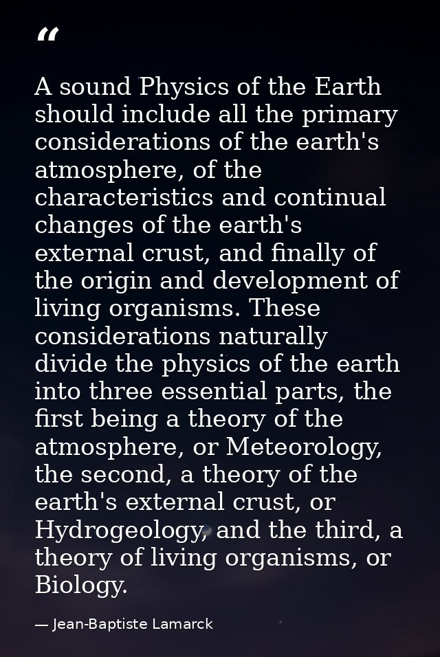 A sound Physics of the Earth should include all the primary considerations of the earth's atmosphere, of the characteris — Jean-Baptiste Lamarck