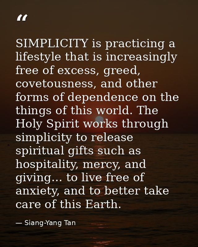 SIMPLICITY is practicing a lifestyle that is increasingly free of excess, greed, covetousness, and other forms of depend — Siang-Yang Tan