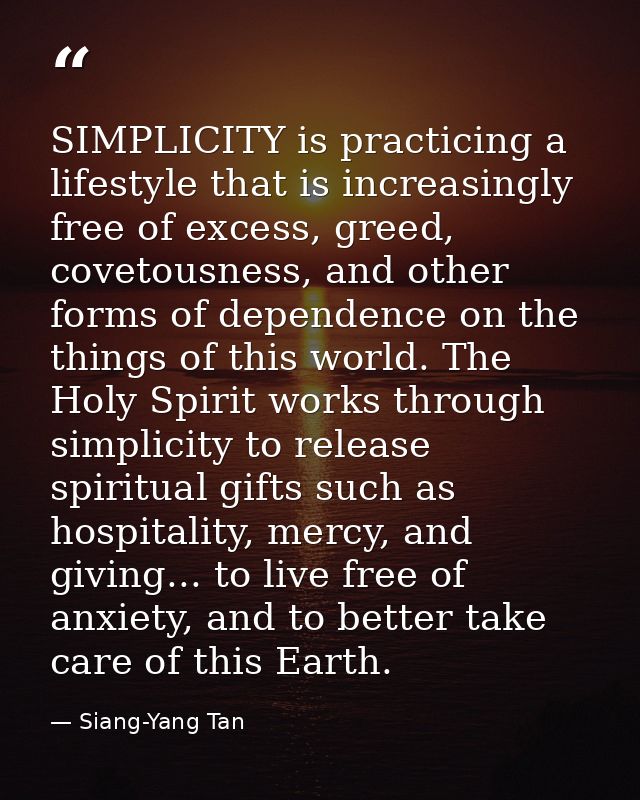 SIMPLICITY is practicing a lifestyle that is increasingly free of excess, greed, covetousness, and other forms of depend — Siang-Yang Tan