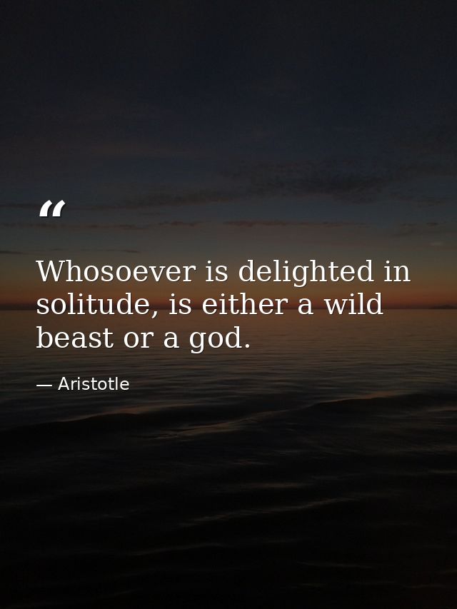 Whosoever is delighted in solitude, is either a wild beast or a god. — Aristotle