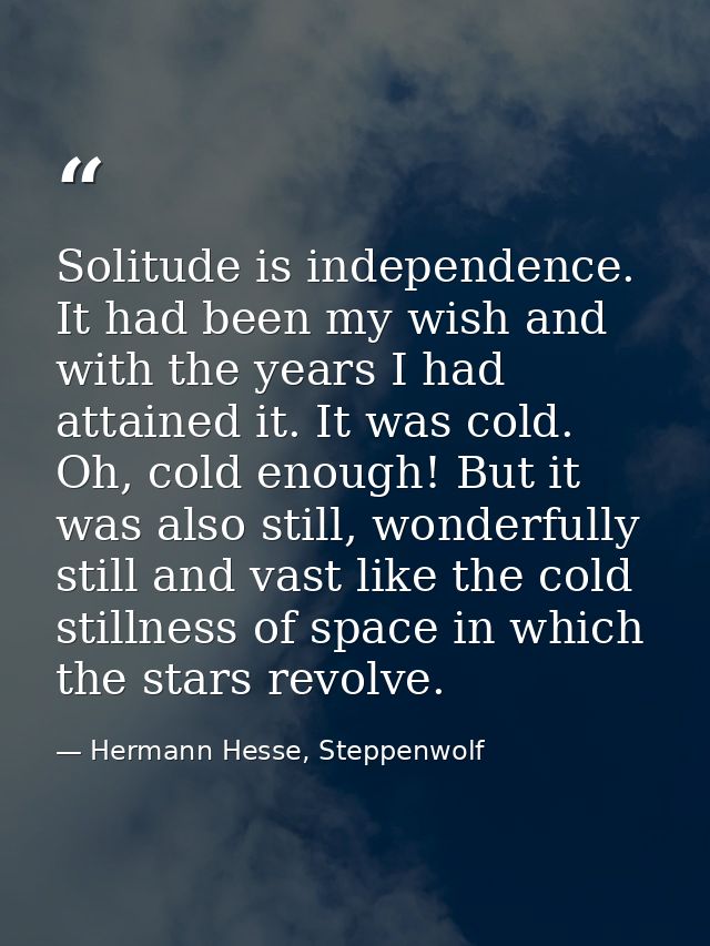 Solitude is independence. It had been my wish and with the years I had attained it. It was cold. Oh, cold enough! But it — Hermann Hesse, Steppenwolf