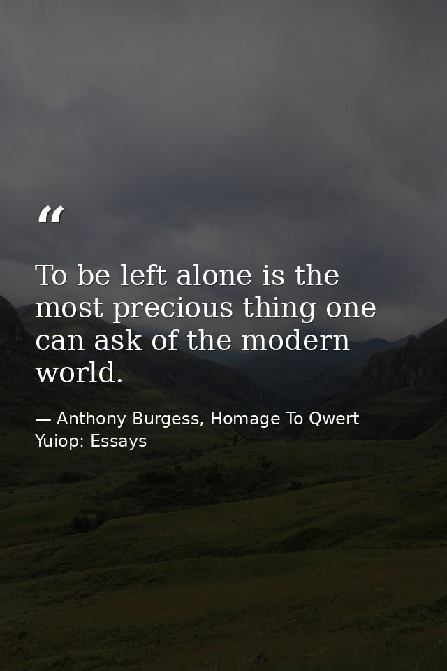 To be left alone is the most precious thing one can ask of the modern world. — Anthony Burgess, Homage To Qwert Yuiop: Essays