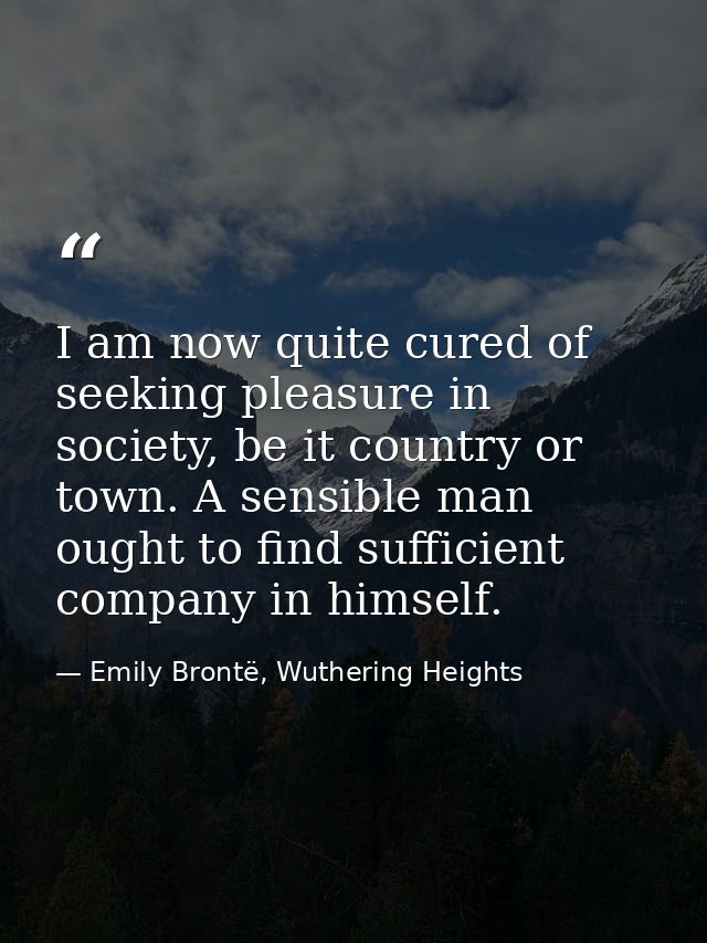 I am now quite cured of seeking pleasure in society, be it country or town. A sensible man ought to find sufficient comp — Emily Brontë, Wuthering Heights