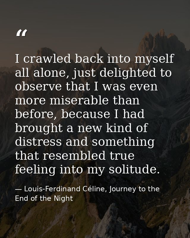 I crawled back into myself all alone, just delighted to observe that I was even more miserable than before, because I ha — Louis-Ferdinand Céline, Journey to the End of the Night