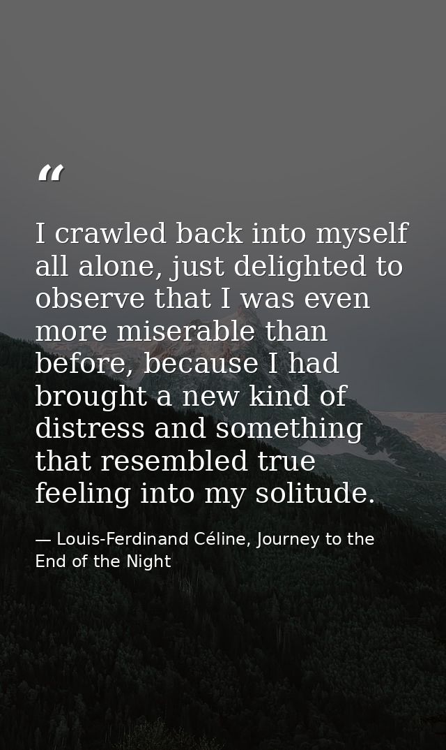 I crawled back into myself all alone, just delighted to observe that I was even more miserable than before, because I ha — Louis-Ferdinand Céline, Journey to the End of the Night