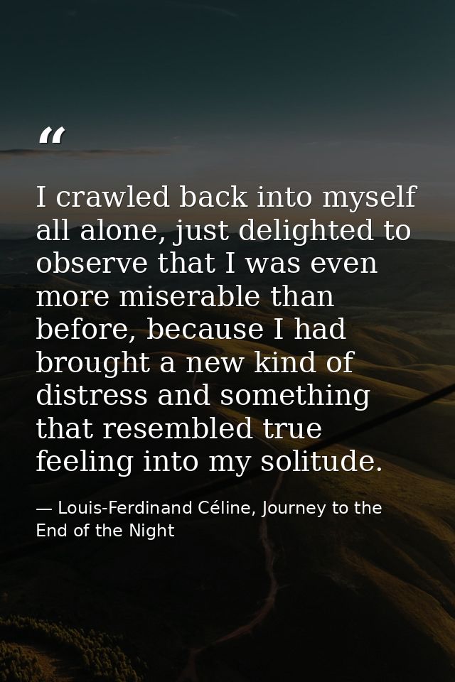 I crawled back into myself all alone, just delighted to observe that I was even more miserable than before, because I ha — Louis-Ferdinand Céline, Journey to the End of the Night