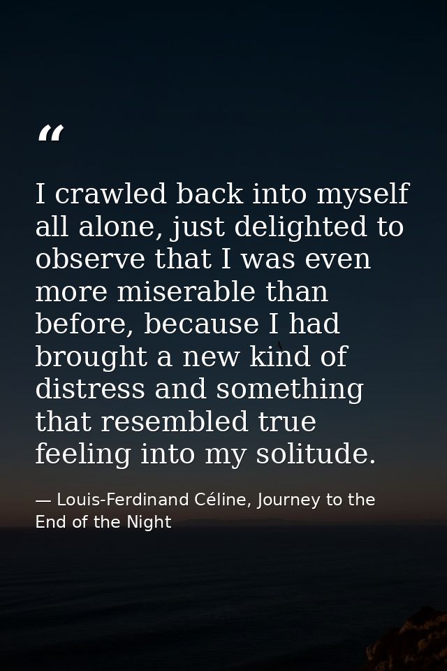 I crawled back into myself all alone, just delighted to observe that I was even more miserable than before, because I ha — Louis-Ferdinand Céline, Journey to the End of the Night