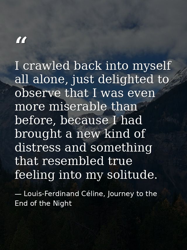 I crawled back into myself all alone, just delighted to observe that I was even more miserable than before, because I ha — Louis-Ferdinand Céline, Journey to the End of the Night