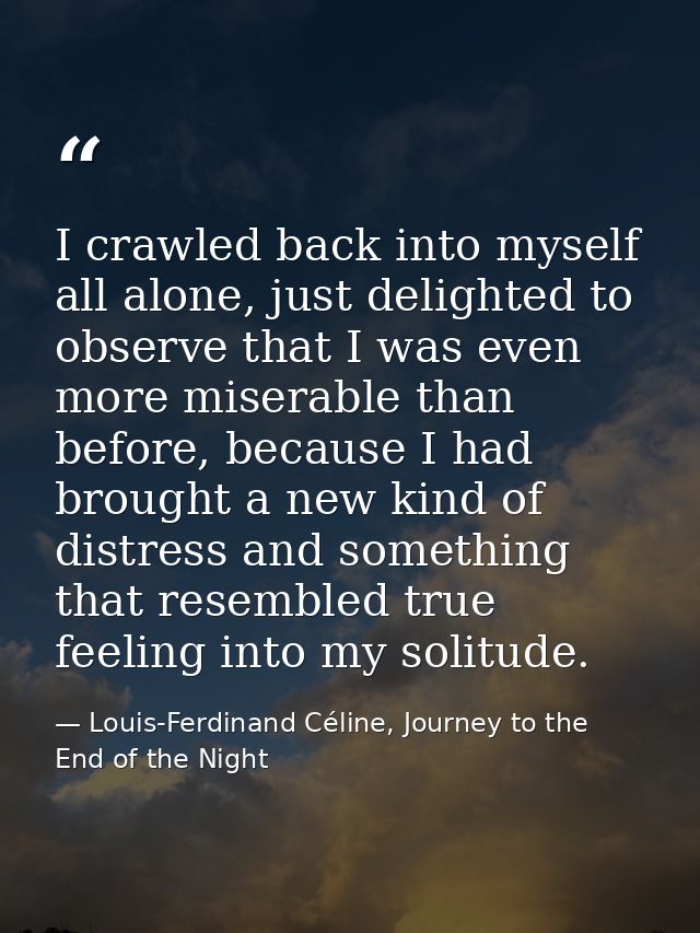 I crawled back into myself all alone, just delighted to observe that I was even more miserable than before, because I ha — Louis-Ferdinand Céline, Journey to the End of the Night
