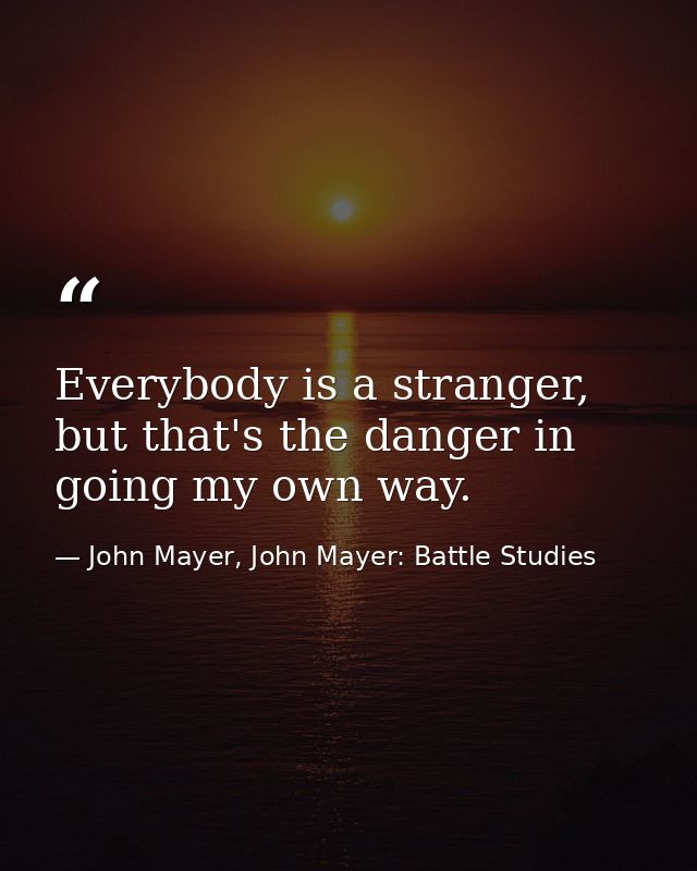 Everybody is a stranger, but that's the danger in going my own way. — John Mayer, John Mayer: Battle Studies