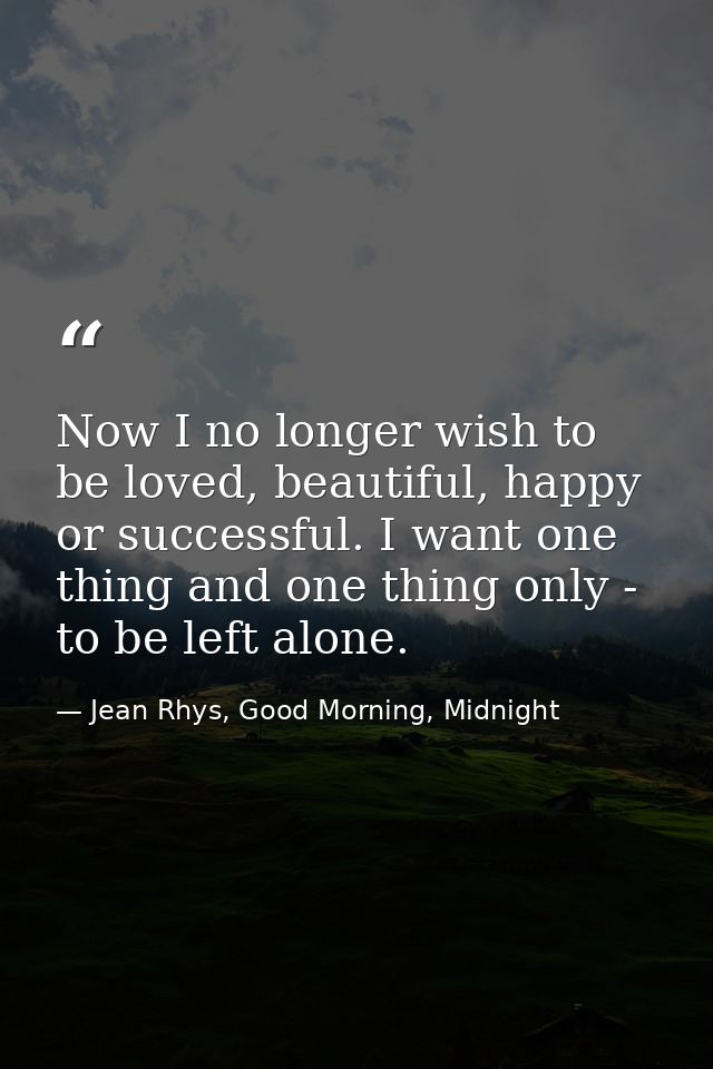 Now I no longer wish to be loved, beautiful, happy or successful. I want one thing and one thing only - to be left alone — Jean Rhys, Good Morning, Midnight