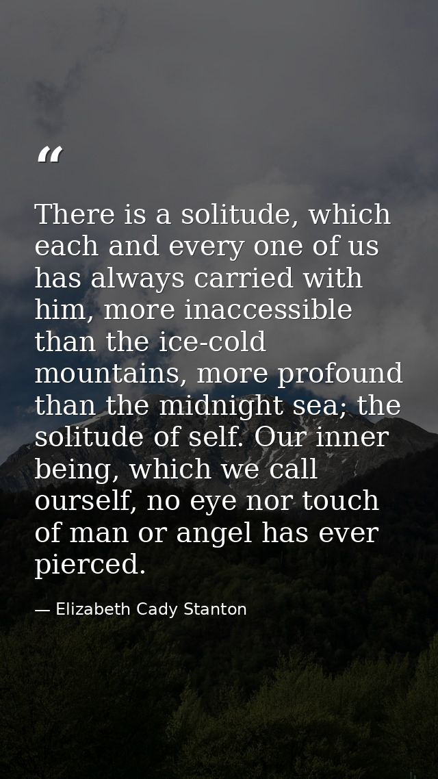 There is a solitude, which each and every one of us has always carried with him, more inaccessible than the ice-cold mou — Elizabeth Cady Stanton
