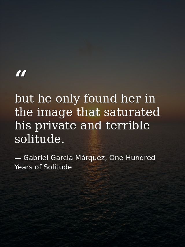 but he only found her in the image that saturated his private and terrible solitude. — Gabriel García Márquez, One Hundred Years of Solitude