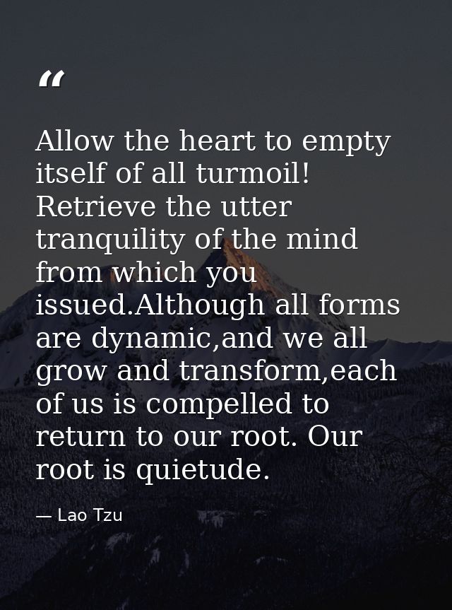 Allow the heart to empty itself of all turmoil! Retrieve the utter tranquility of the mind from which you issued.Althoug — Lao Tzu