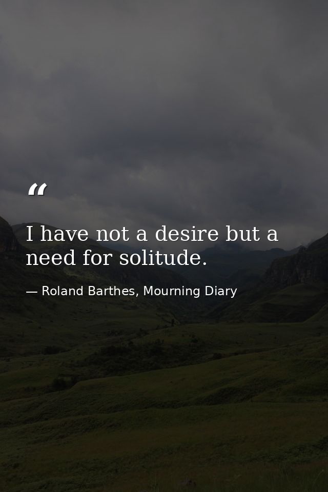 I have not a desire but a need for solitude. — Roland Barthes, Mourning Diary