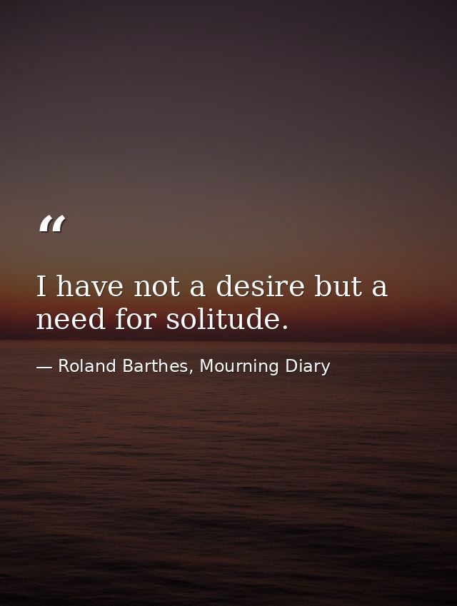 I have not a desire but a need for solitude. — Roland Barthes, Mourning Diary