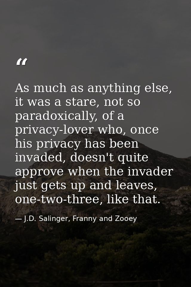 As much as anything else, it was a stare, not so paradoxically, of a privacy-lover who, once his privacy has been invade — J.D. Salinger, Franny and Zooey