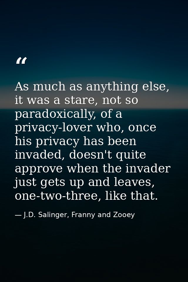 As much as anything else, it was a stare, not so paradoxically, of a privacy-lover who, once his privacy has been invade — J.D. Salinger, Franny and Zooey