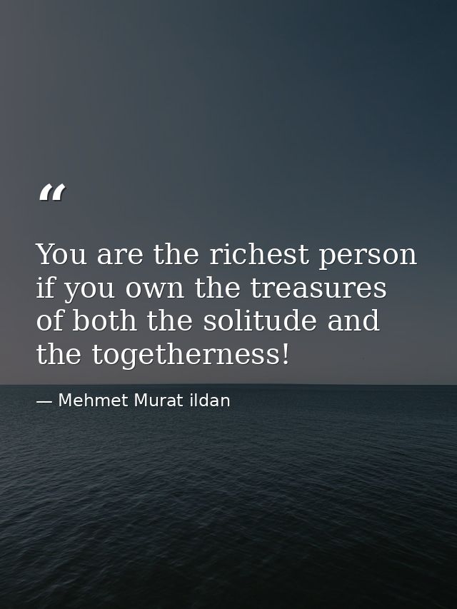You are the richest person if you own the treasures of both the solitude and the togetherness! — Mehmet Murat ildan