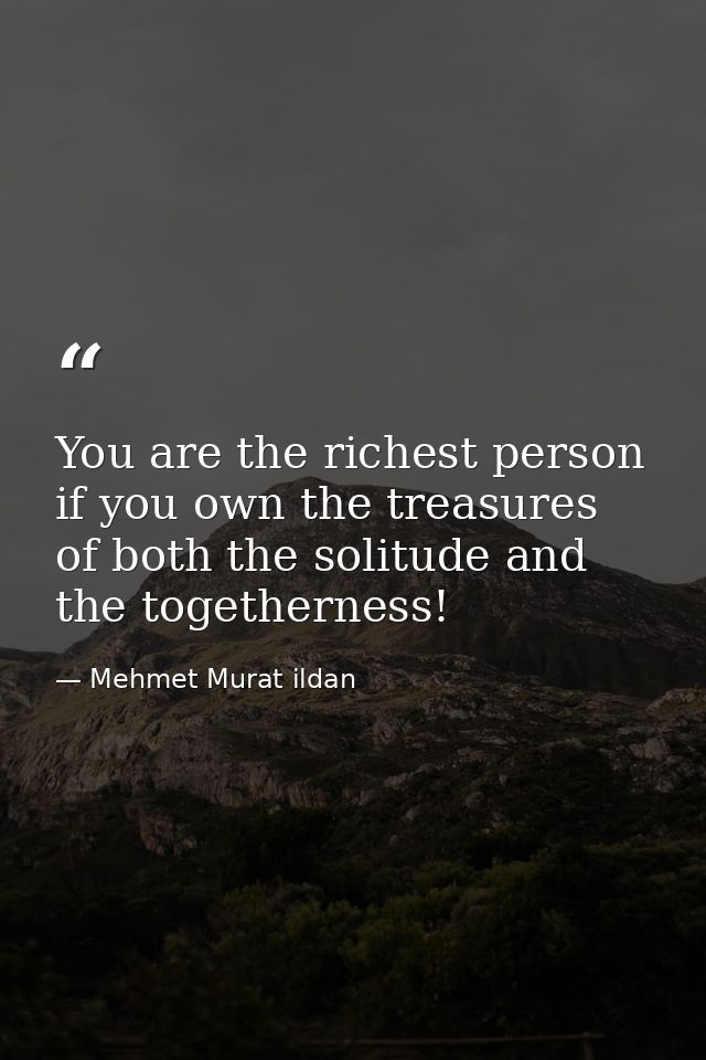 You are the richest person if you own the treasures of both the solitude and the togetherness! — Mehmet Murat ildan