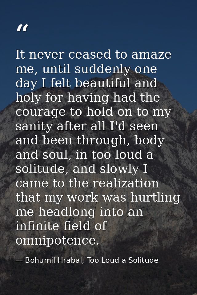 It never ceased to amaze me, until suddenly one day I felt beautiful and holy for having had the courage to hold on to m — Bohumil Hrabal, Too Loud a Solitude