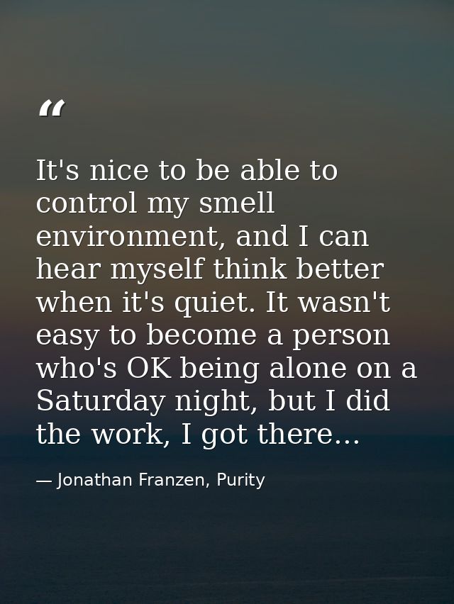 It's nice to be able to control my smell environment, and I can hear myself think better when it's quiet. It wasn't easy — Jonathan Franzen, Purity