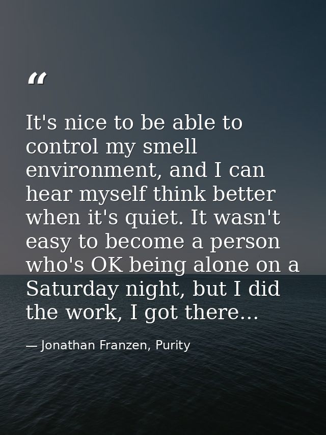 It's nice to be able to control my smell environment, and I can hear myself think better when it's quiet. It wasn't easy — Jonathan Franzen, Purity