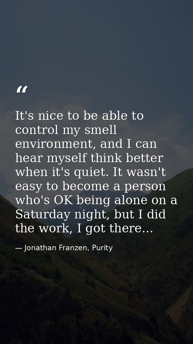 It's nice to be able to control my smell environment, and I can hear myself think better when it's quiet. It wasn't easy — Jonathan Franzen, Purity
