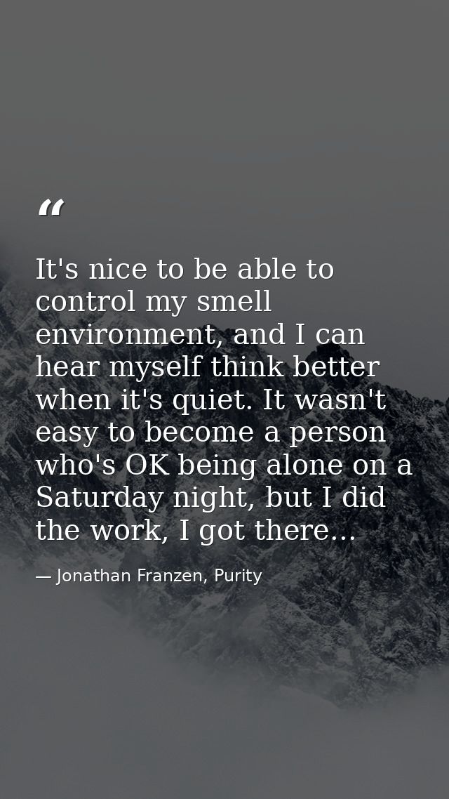 It's nice to be able to control my smell environment, and I can hear myself think better when it's quiet. It wasn't easy — Jonathan Franzen, Purity