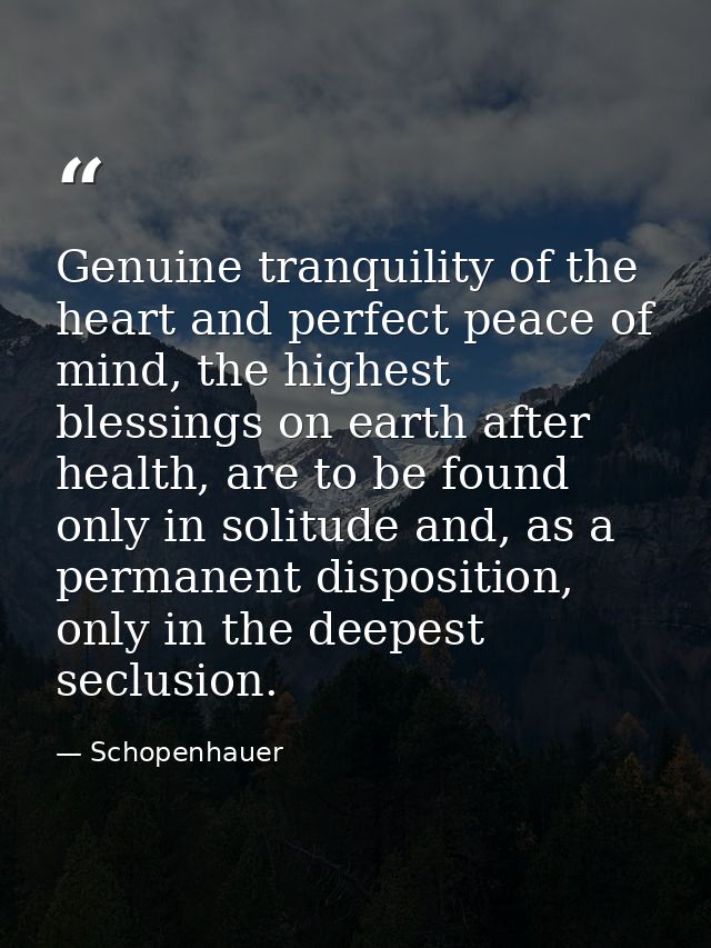 Genuine tranquility of the heart and perfect peace of mind, the highest blessings on earth after health, are to be found — Schopenhauer