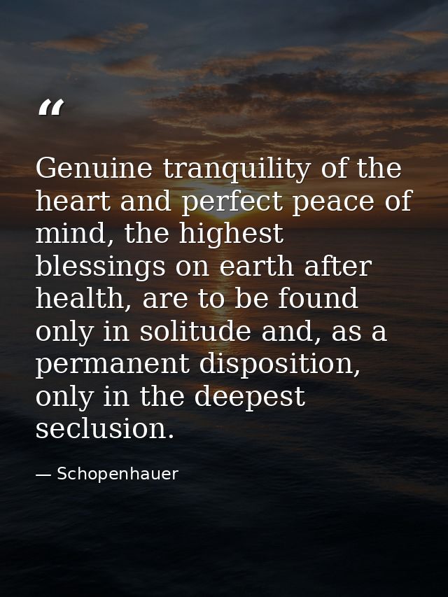 Genuine tranquility of the heart and perfect peace of mind, the highest blessings on earth after health, are to be found — Schopenhauer