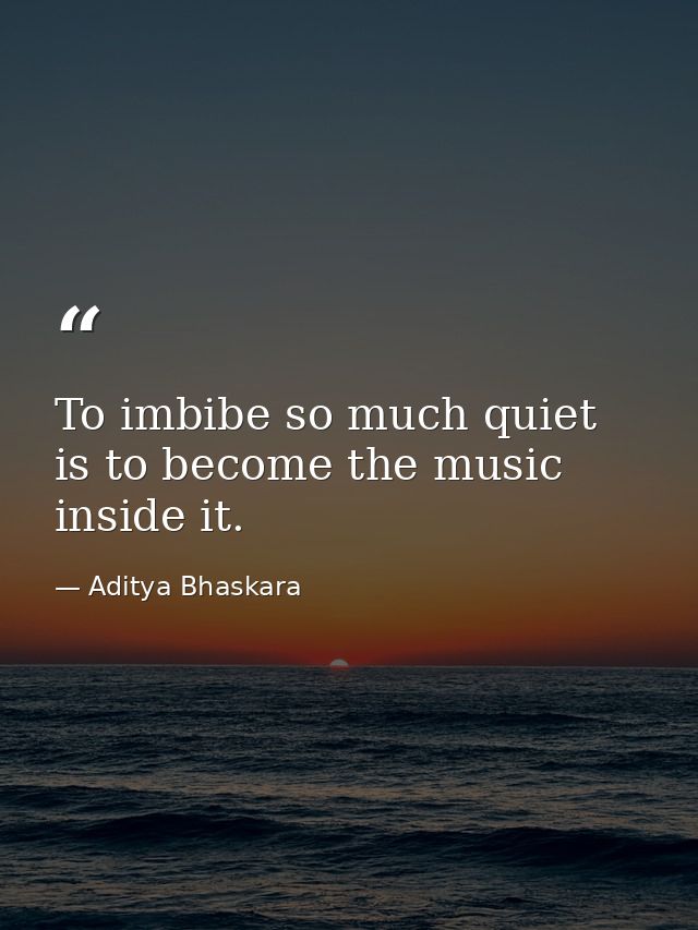 To imbibe so much quiet is to become the music inside it. — Aditya Bhaskara
