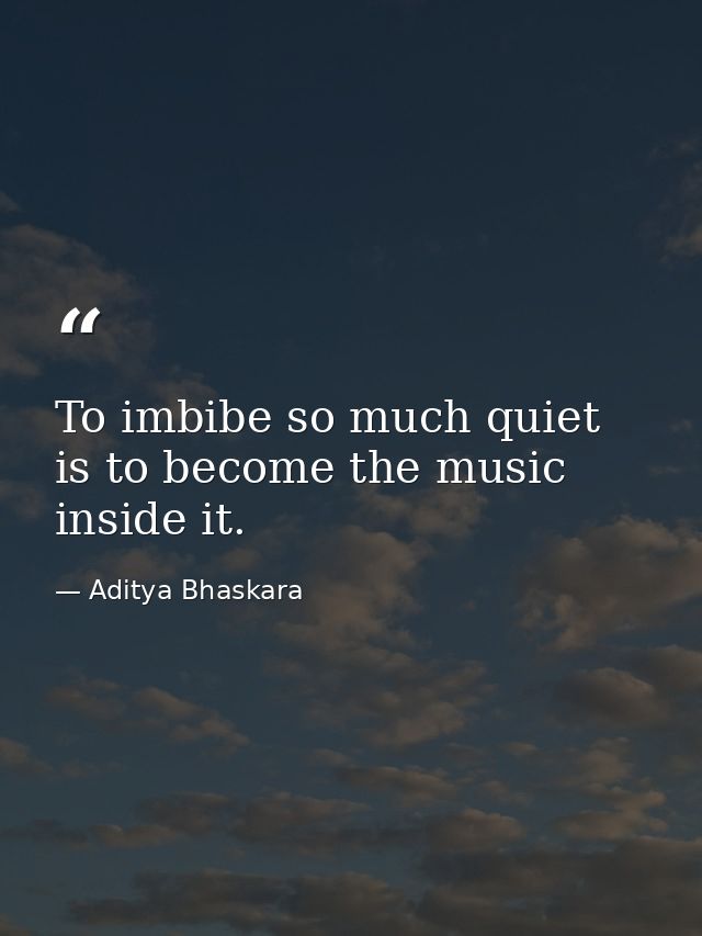 To imbibe so much quiet is to become the music inside it. — Aditya Bhaskara