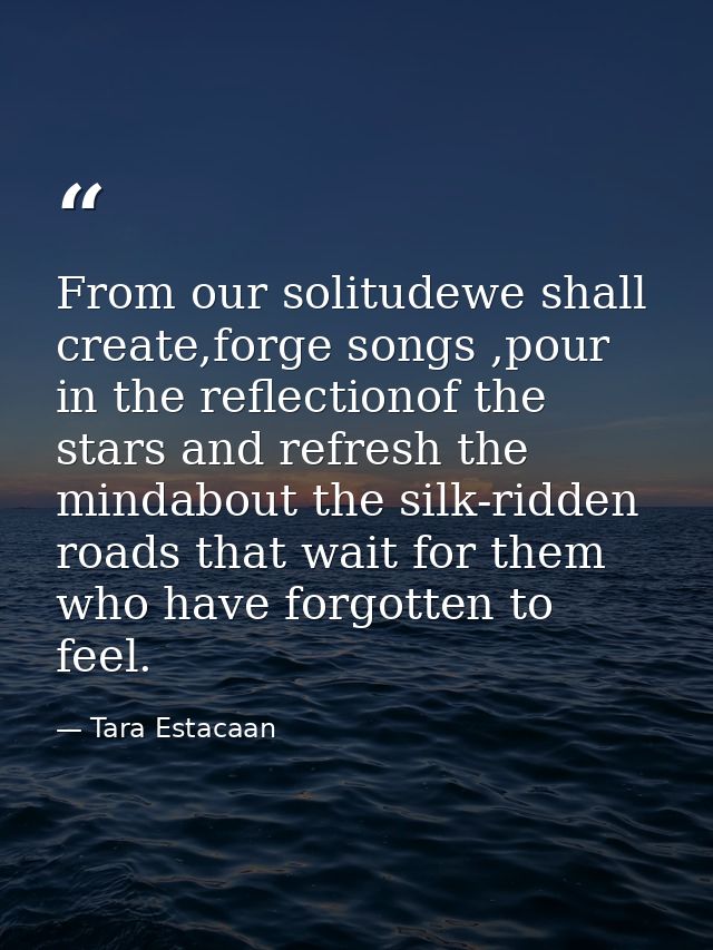 From our solitudewe shall create,forge songs ,pour in the reflectionof the stars and refresh the mindabout the silk-ridd — Tara Estacaan