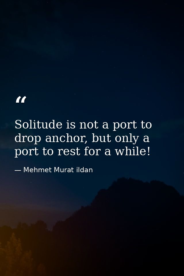Solitude is not a port to drop anchor, but only a port to rest for a while! — Mehmet Murat ildan