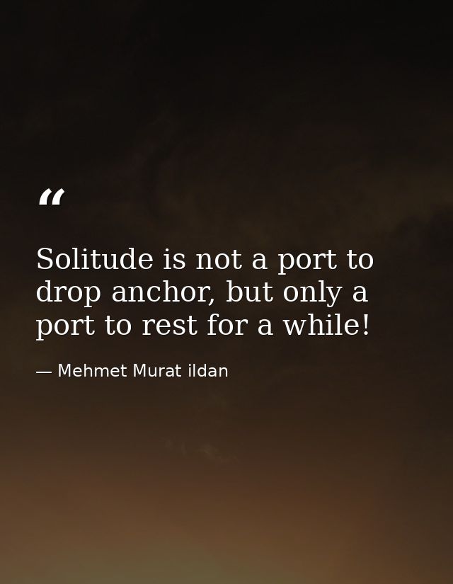 Solitude is not a port to drop anchor, but only a port to rest for a while! — Mehmet Murat ildan