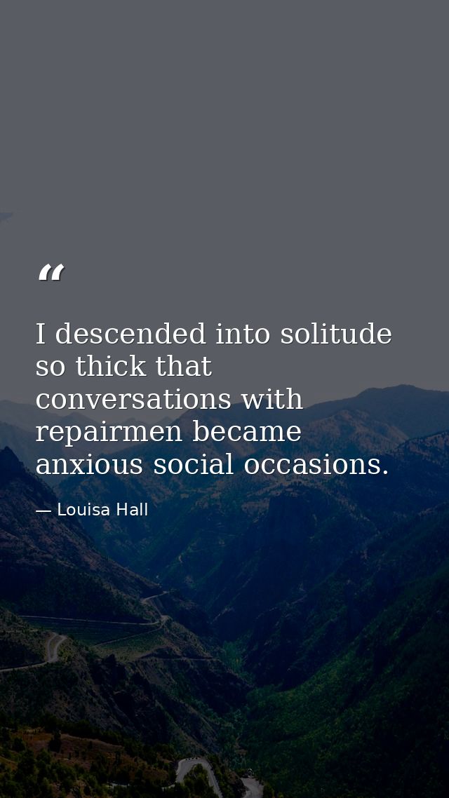 I descended into solitude so thick that conversations with repairmen became anxious social occasions. — Louisa Hall