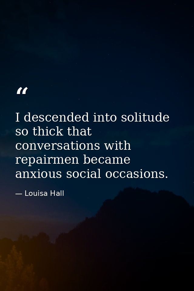 I descended into solitude so thick that conversations with repairmen became anxious social occasions. — Louisa Hall