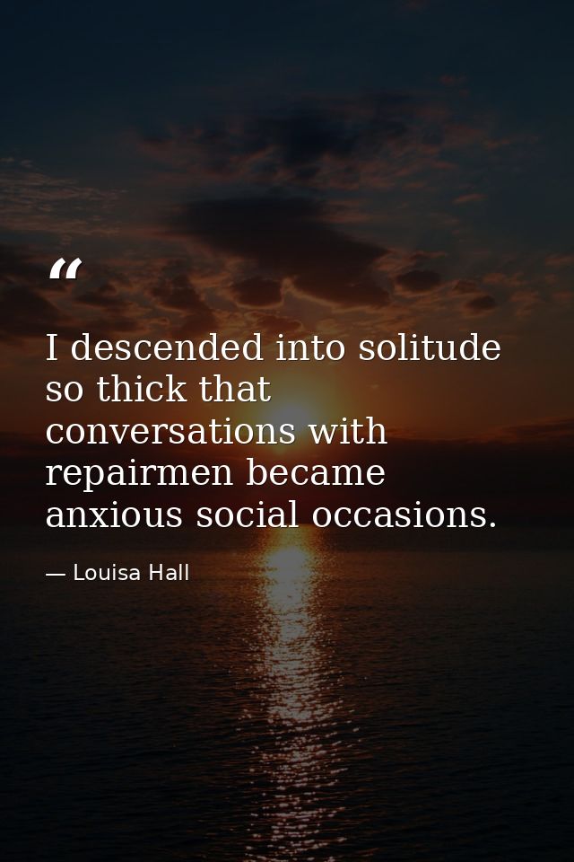 I descended into solitude so thick that conversations with repairmen became anxious social occasions. — Louisa Hall