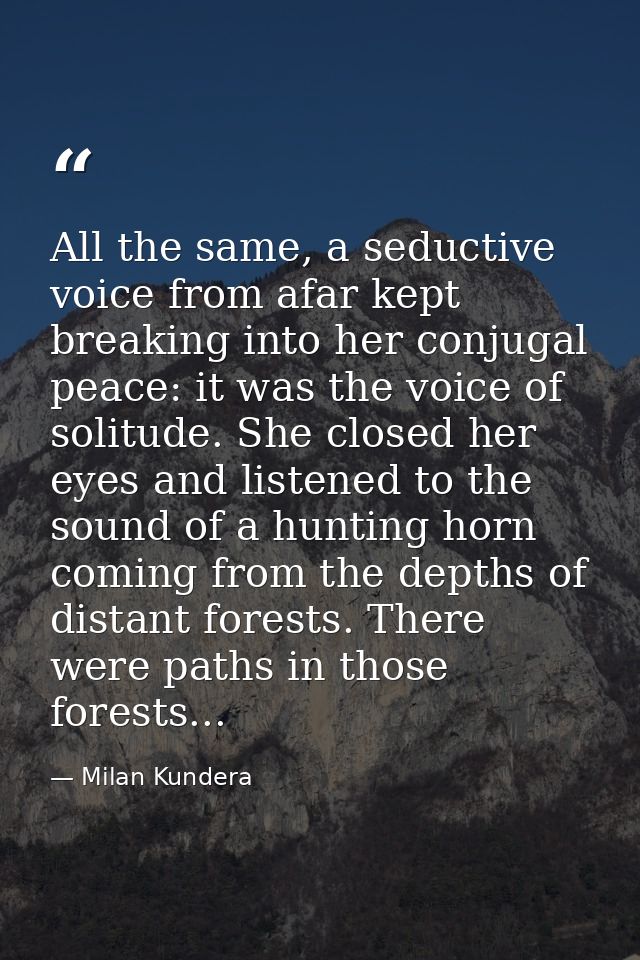 All the same, a seductive voice from afar kept breaking into her conjugal peace: it was the voice of solitude. She close — Milan Kundera