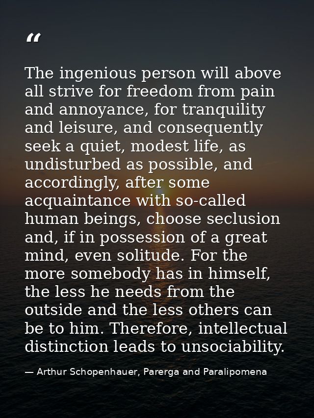 The ingenious person will above all strive for freedom from pain and annoyance, for tranquility and leisure, and consequ — Arthur Schopenhauer, Parerga and Paralipomena