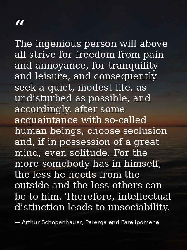 The ingenious person will above all strive for freedom from pain and annoyance, for tranquility and leisure, and consequ — Arthur Schopenhauer, Parerga and Paralipomena