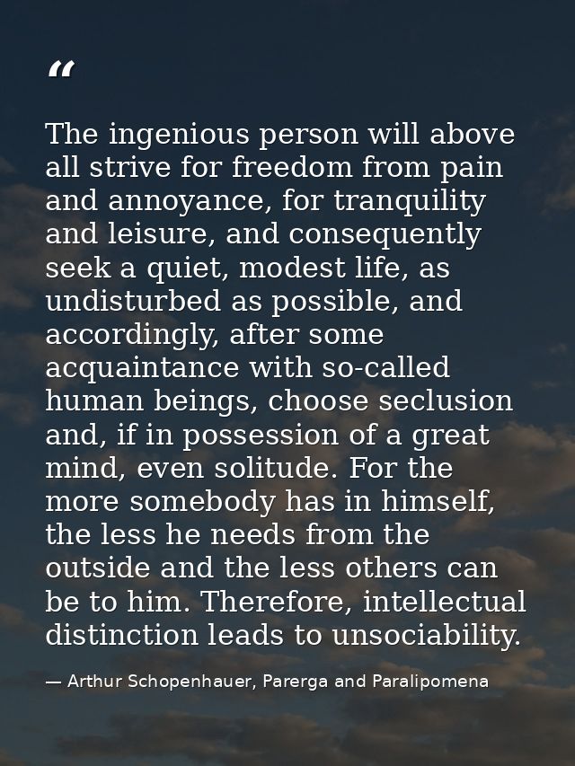 The ingenious person will above all strive for freedom from pain and annoyance, for tranquility and leisure, and consequ — Arthur Schopenhauer, Parerga and Paralipomena