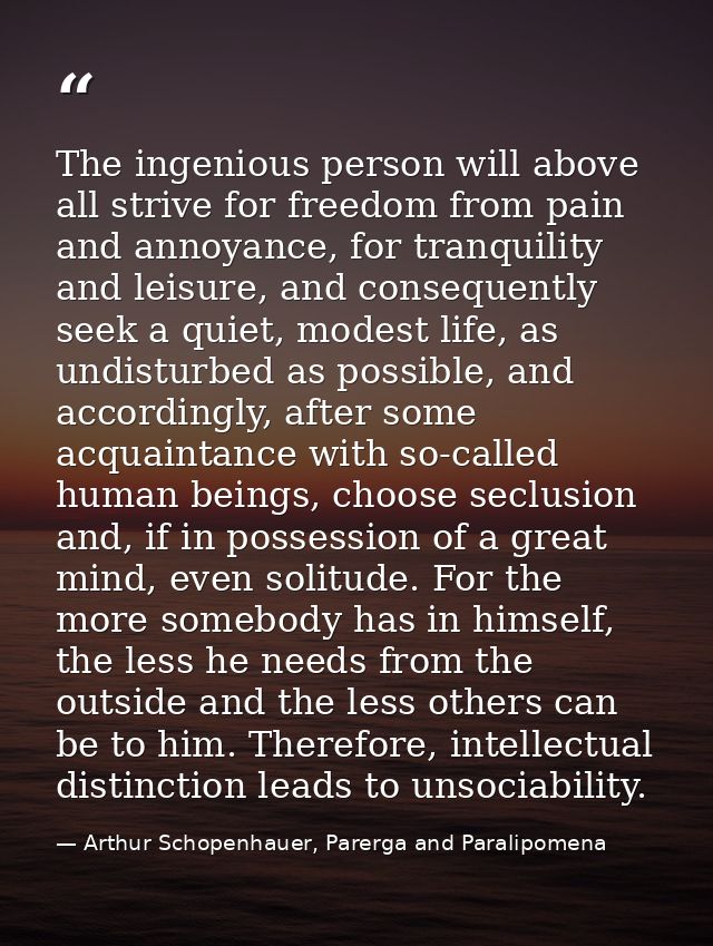 The ingenious person will above all strive for freedom from pain and annoyance, for tranquility and leisure, and consequ — Arthur Schopenhauer, Parerga and Paralipomena