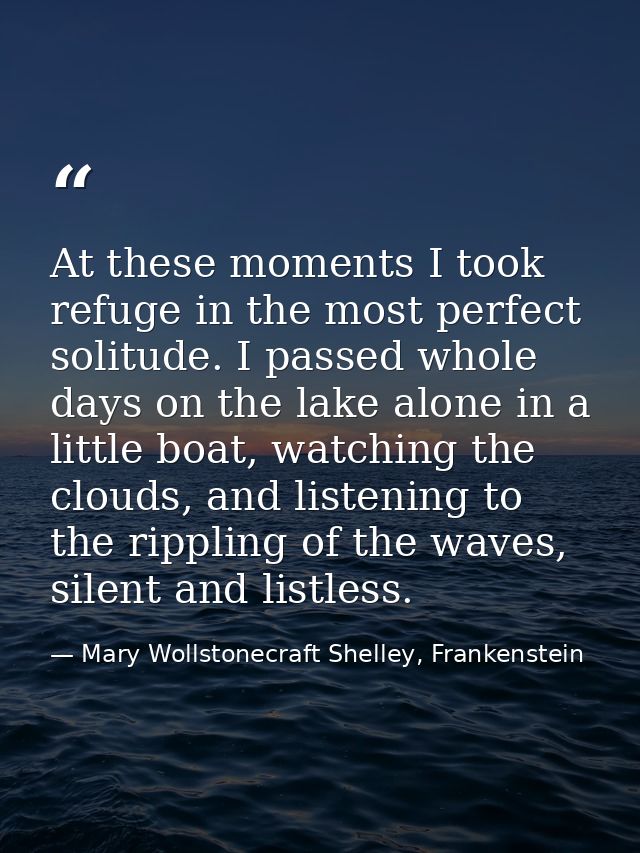 At these moments I took refuge in the most perfect solitude. I passed whole days on the lake alone in a little boat, wat — Mary Wollstonecraft Shelley, Frankenstein