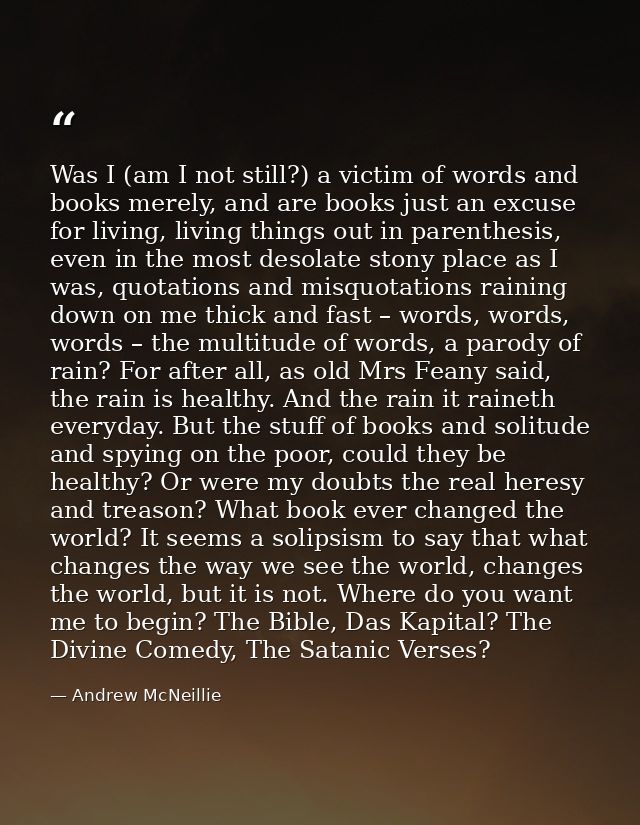 Was I (am I not still?) a victim of words and books merely, and are books just an excuse for living, living things out i — Andrew McNeillie