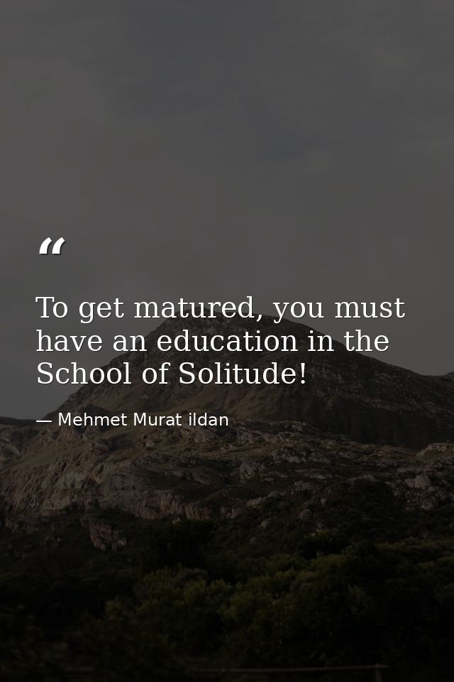 To get matured, you must have an education in the School of Solitude! — Mehmet Murat ildan