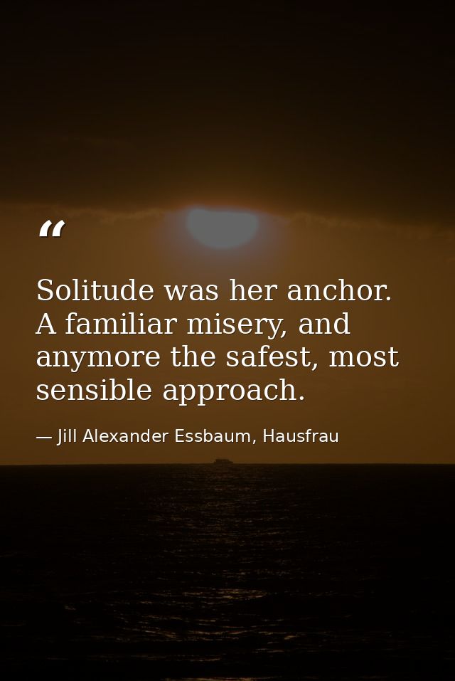 Solitude was her anchor. A familiar misery, and anymore the safest, most sensible approach. — Jill Alexander Essbaum, Hausfrau