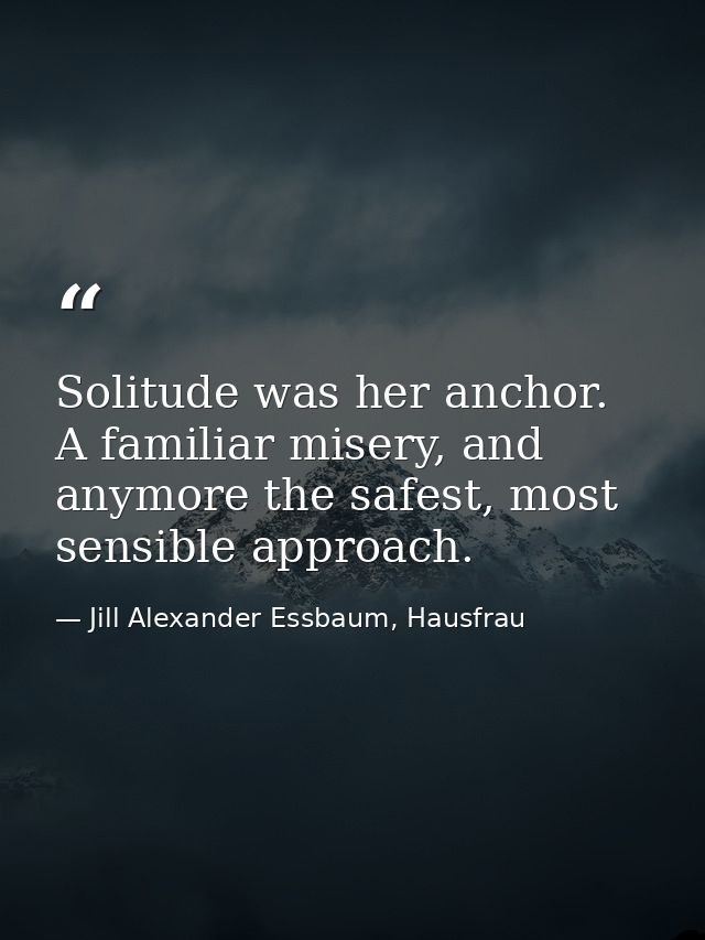 Solitude was her anchor. A familiar misery, and anymore the safest, most sensible approach. — Jill Alexander Essbaum, Hausfrau
