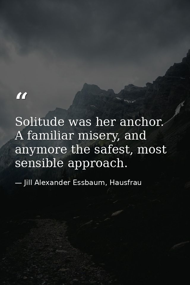 Solitude was her anchor. A familiar misery, and anymore the safest, most sensible approach. — Jill Alexander Essbaum, Hausfrau